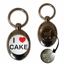 Cake I Love Shopping Trolley £1/€1 Coin Key Ring (43mm x 32mm)
