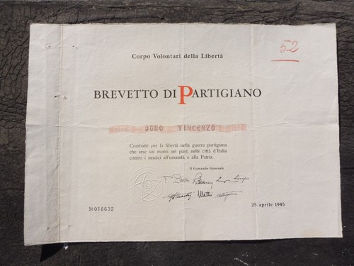 Diploma brevetto partigiano - diploma,
