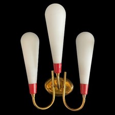 Applique lampada da parete a 3 luci in vetro opalino Stilnovo Vintage