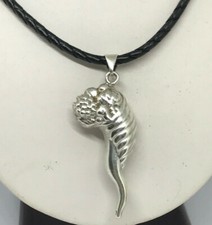 CORNO/CORNUCOPIA PORTAFORTUNA ARGENTO 925, 6 CENTIMETRI COLLARINO NERO E ARGENTO