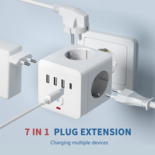 Multipresa 7 in 1 con 3 Prese CA, 3 USB, 1 Tipo-C e Protezione da Sovraccarico