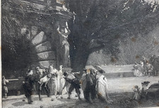 GIOCO DELLE BOCCE-ANTICA STAMPA-ARTISTA BARON-SUGGESTIVA ANIMATA VEDUTA-GOUPIL