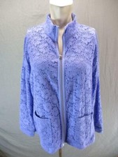 Denim & Co taglia M giacca donna blu pizzo full zip con tasche cargo basic 6G617