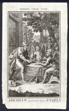 ABRAMO CON TRE ANGELI , grande incisione del 1735  + passepartout