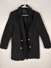 Blazer Zara donna taglia M tweed boucle frange perle aperto davanti ufficio gotico lusso