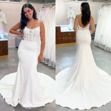 Abito da sposa in raso a sirena sexy senza schiena spazzata treno pizzo applique abiti da sposa