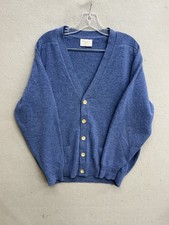 Cardigan maglione Ben Silver William Lockie blu 100% lana di agnello stile nonno