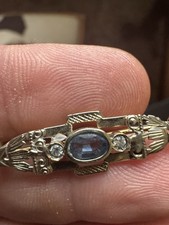 Spilla Oro 18 Kt Zaffiro E Diamanti Taglio Antico 