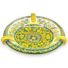 Centrotavola fruttiera Traforata con manici, ceramica Caltagirone, Ø 40 cm ca. (