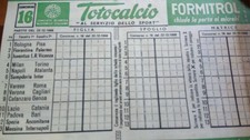 Schedina Totocalcio 22 dicembre 1968 BIRRA PERONI FORMITROL CALCIO JUVE MILAN