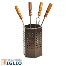 Kit Attrezzature Set 4 Attrezzi Camino Caminetto Stufa h.cm 50 Manici in Legno