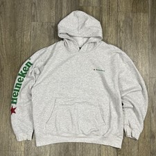 Felpa con cappuccio vintage Heineken uomo manica grande ricamata Spellout birra festa