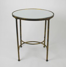 Tavolo antico oro rotondo accento con piano a specchio - mobile decorativo vintage