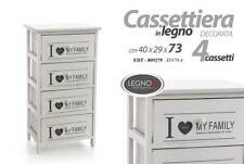 MOBILE CASSETTIERA LEGNO BIANCO 4 CASSETTI DECORO FAMILY 40*29*73 CM EDT-809279