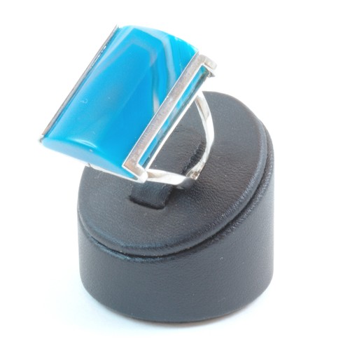 Anello agata blu striata - , in