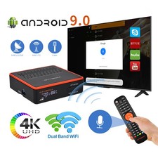 4K Android Smart TV Box Sat DVB-T/T2 Lettore Streaming Wi-Fi con Controllo Vocale