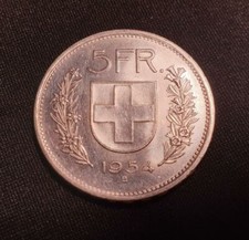 MONETA CONFOEDERATIO HELVETICA 5 FR 1954 ARGENTO