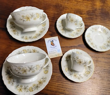  2 Tazze Latte  +  2 Tazzine Caffè Richard Ginori vintage Fiori Crema + Filo Oro