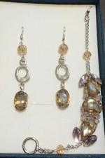 Orecchini pendenti e bracciale con CRISTALLI incastonati e strass ambra e rosa