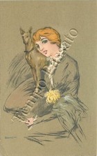 Donna bionda con cane pinscher - 1916 / illustratore Bianchi