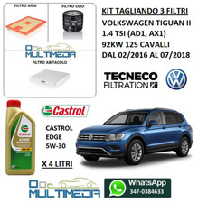 KIT TAGLIANDO 3 FILTRI OLIO CASTROL 5W30 VOLKSWAGEN TIGUAN II 1.4 TSI 125CV 92KW