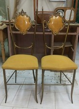 Coppia sedie ottone Chairs brass Vintage Tappezzeria originale mod. Extra Lusso