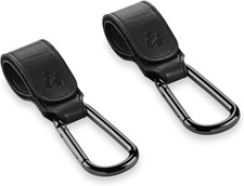 2 Ganci Passeggino Porta Borse, Nero - Occhielli in Similpelle Resistente Con Mo