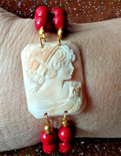 Bracciale Diana doppio filo pasta di corallo+cammeo sardonico di Torre del Greco