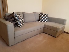 Divano Letto 3 Posti in Tessuto Grigio e Penisola con Vano Contenitore