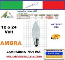 lampadina votiva 12 o 24V LED E10 luce ambra, cimiteriale o per candeliere