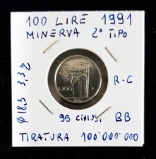 ITALIA 100 LIRE 1991 MINERVA 2°TIPO piccola, con 99 Chiusi