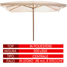 Ombrellone da Giardino Esterno 300x300 con Telo Poliestere Ecrù Palo in Legno