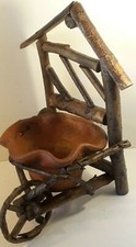 VASO-PORTAVASO IN LEGNO E COCCIO-VINTAGE-CARRIOLA-ARTIGIANALE-FATTO A MANO-USATO