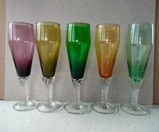 5 Flute Colorati, Bicchieri da Spumante, Vintage con Gambo Ritorto