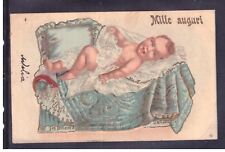 Cartolina Augurale Mille Auguri Bambino Neonato nella Culla RILIEVO ZC9