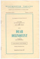 Dear Delinquent Anna Massey David Tomlinson Westminster Theatre Programme 1957