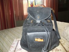 Auth Gucci black suede leather