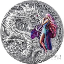 STONEGAZE BASILISCO Dragonologia 2 oz moneta argento 2000 franchi Camerun 2025