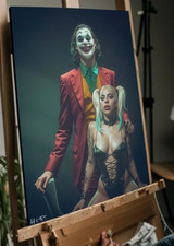 The Joker e Harley Quinn con certificato di autenticità - tela incorniciata 40x30 cm Phoneix Lady Gaga