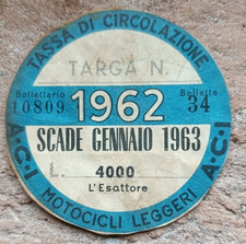 BOLLO ACI 1962 per moto d'epoca VESPA LAMBRETTA da collezione vintage