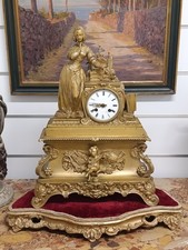 Antico Orologio da Appoggio Parigina Bronzo Dorato De Touche 1800 Base Legno