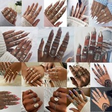 Set Anello Nocchette Argento Boho Colore Oro Yin Yang Donna Ragazza Pollice Vintage punta