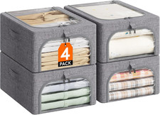 4 Pezzi Scatole per Armadio Rigide Con Struttura in Metallo, Organizer Armadio C