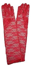 Guanti lunghi Femmina Donna ricamati in pizzo eleganti rosso I.24096