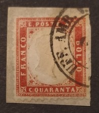 Francobollo Regno Italia 40 c 1862 N. 3 Usato Frammento Bolaffi