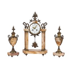 Trittico Orologio in Marmo e Bronzo - XIX Secolo Francia 