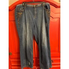 Venezia EUC Stretch Denim Blue Jean W Tiger Eye Like Stone Rhinestone Accents 24