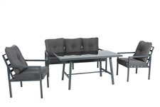 Set mobili giardino TORINO in metallo con panca, 2 poltrone e tavolo.