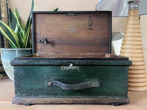 Antica scatola legno verde - antica,