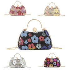 Pochette donna floreale paillettes astuccio rigido sera festa sposa matrimonio borsetta